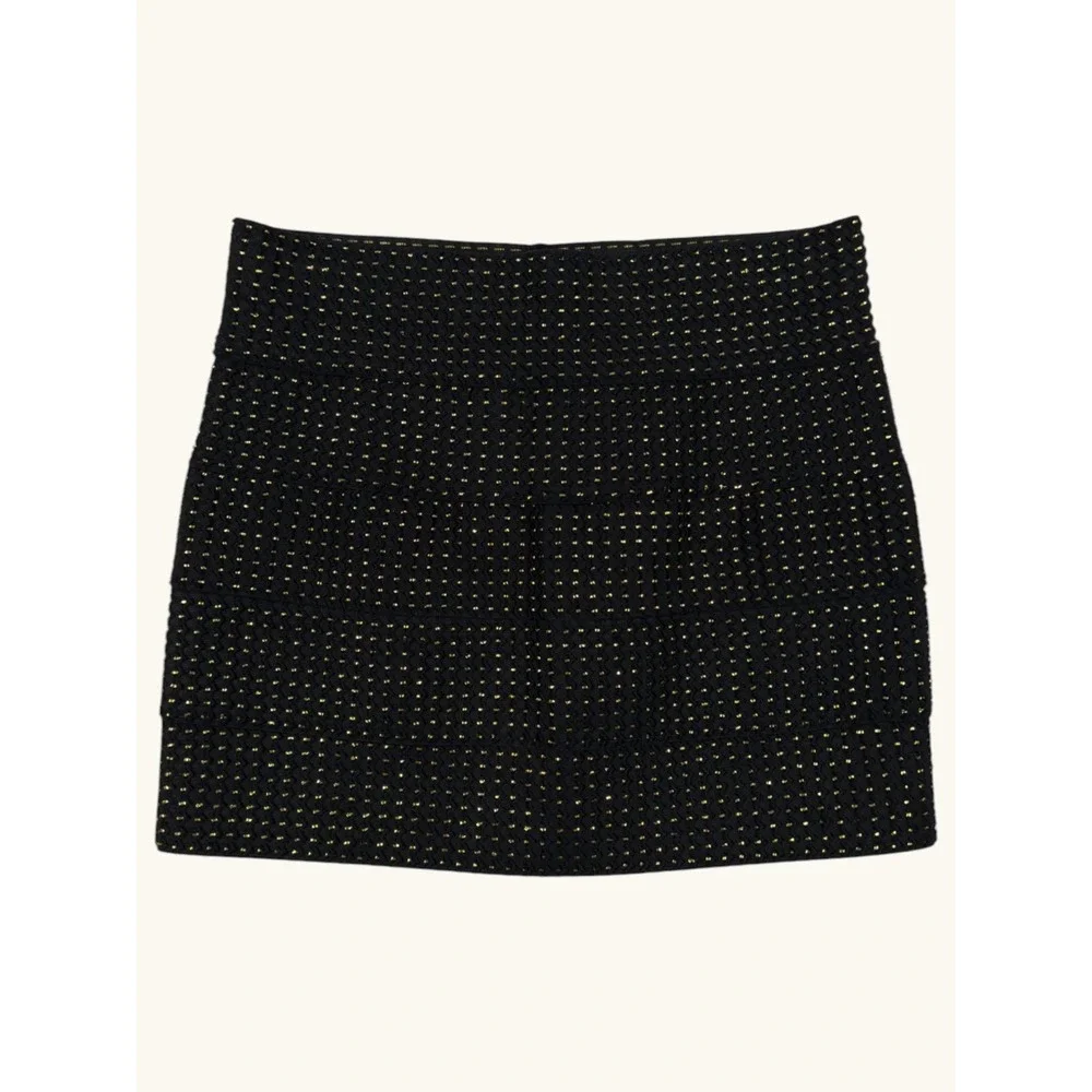 Body Central Womens Black Gold Metallic Bandage Mini Skirt Size M Party Bodycon